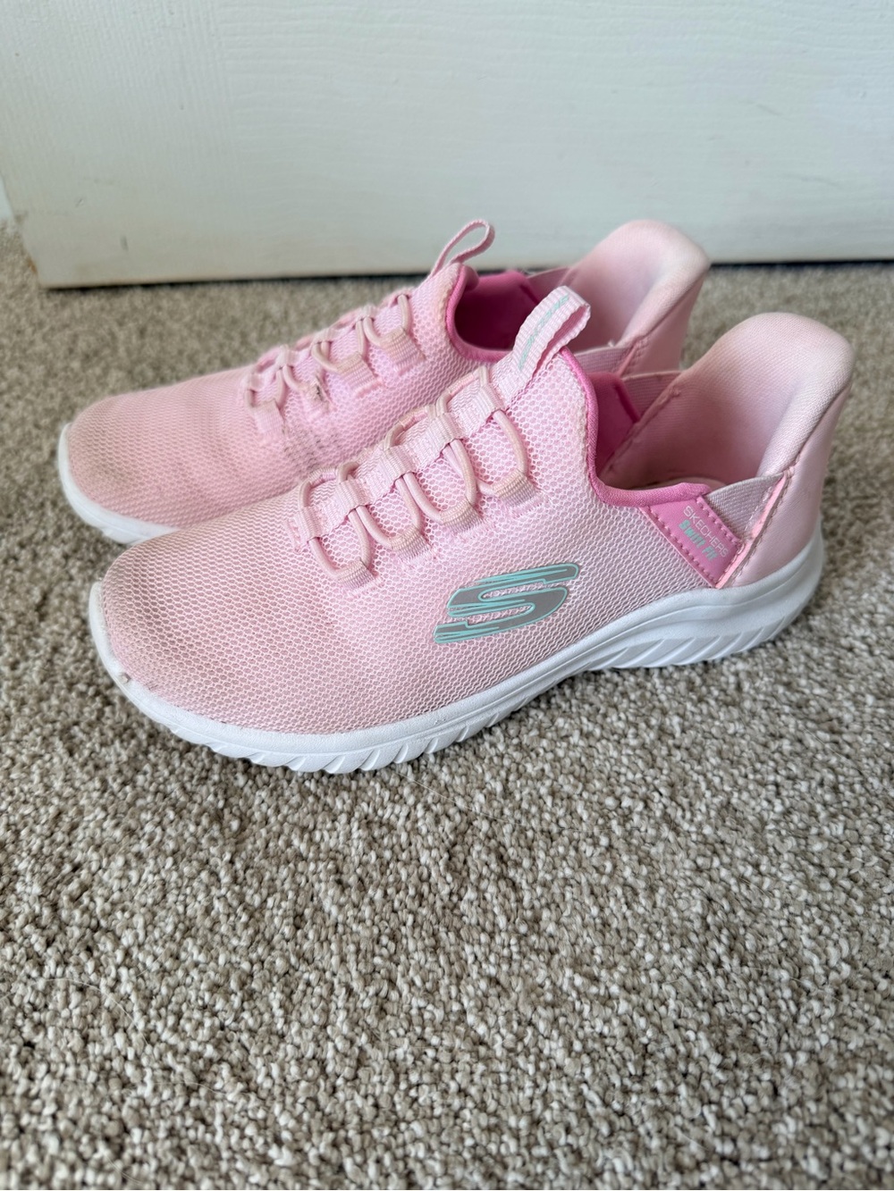 Skechers Light Pink Mesh Slip-On Sneakers with White Sole